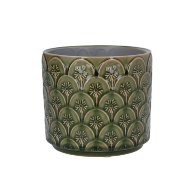 Green Arc Pot Cover By Gisela Graham Green Flower Arc Design Ceramic Pot Cover. The Perfect Addition To Your Home Or Garden. By Gisela Graham.